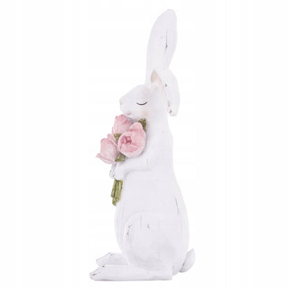 Duża Figurka Królik Wielkanocny 45 cmDekoracja z Kwiatami XL wiosenna biała