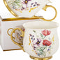 Porcelanowy duży kubek w kwiaty filiżanka do kawy herbaty 450 ml w pudełku