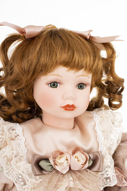 Lalka z misiem kolekcjonerska Figurka porcelanowa lala