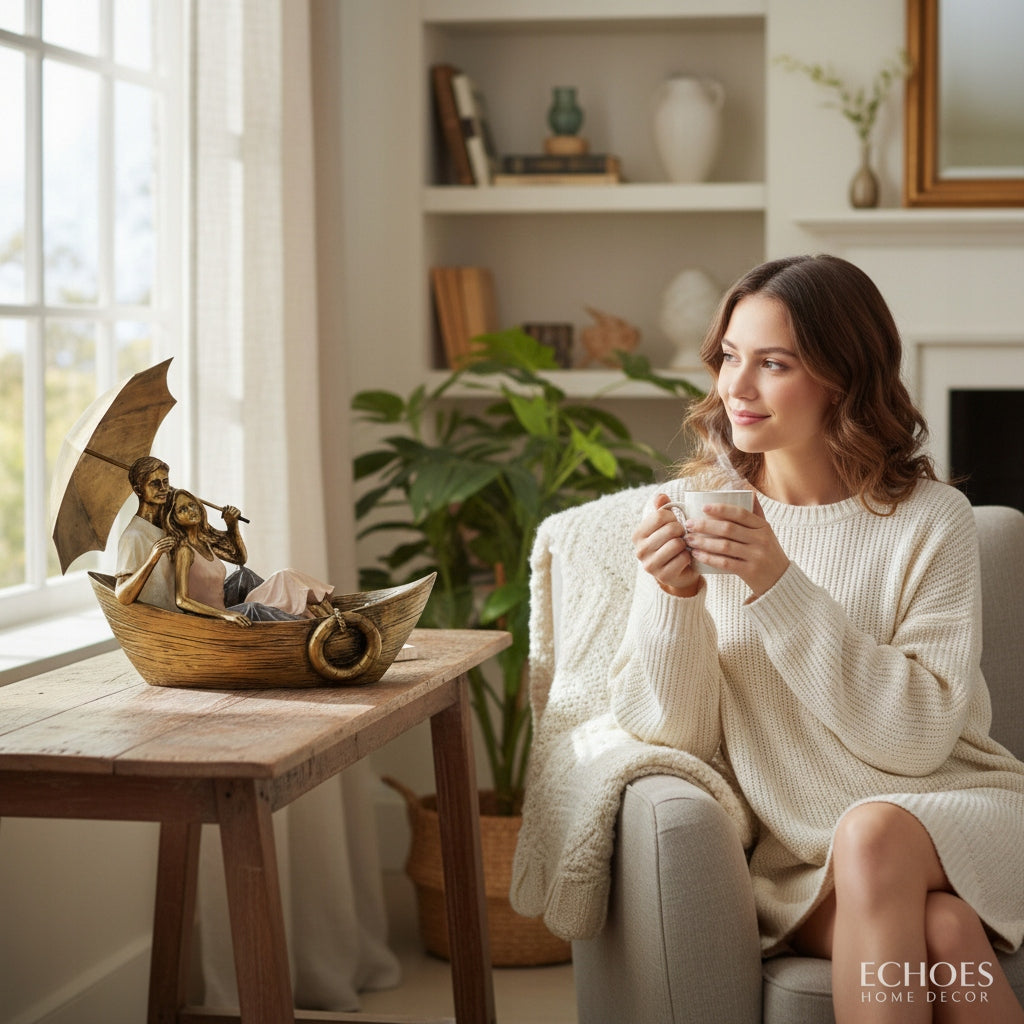 Figurka para zakochanych w łódce dekoracja walentynki ozdoba para Ona i On