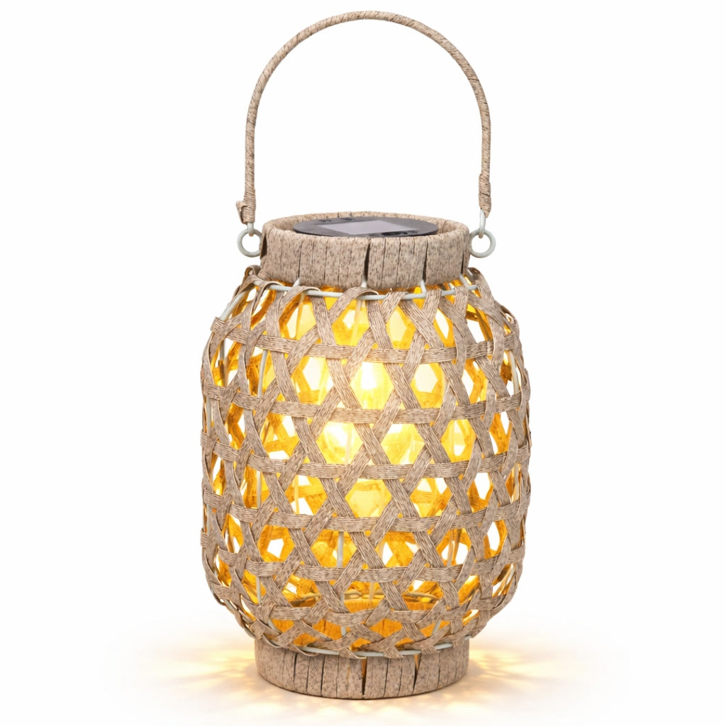 Lampion solarny rattanowy LED wiszący ogrodowy balkonowy 28 cm szary