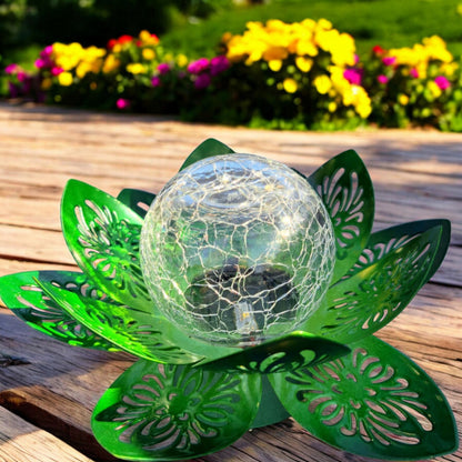 Lampa SOLARNA -kwiat LOTOSU, kolor zielony Lampion latarenka