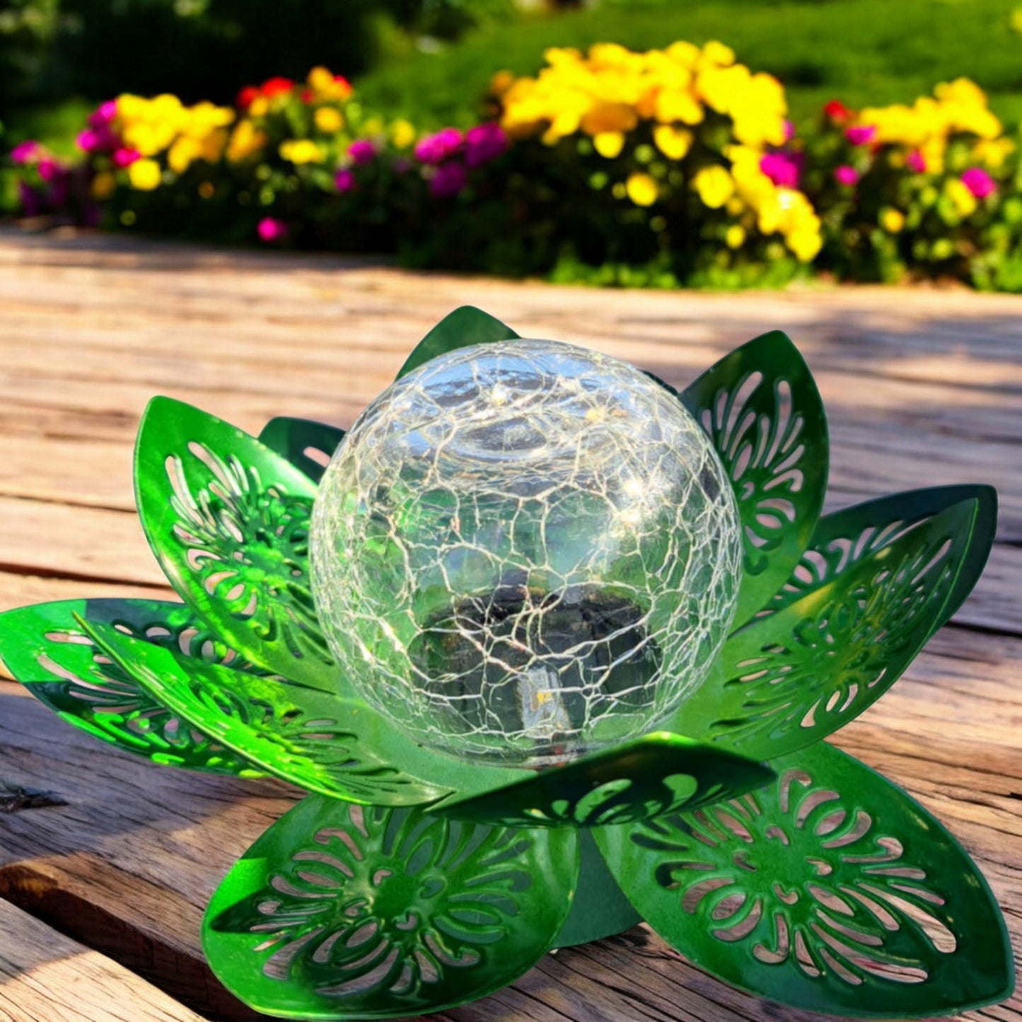 Lampa SOLARNA -kwiat LOTOSU, kolor zielony Lampion latarenka