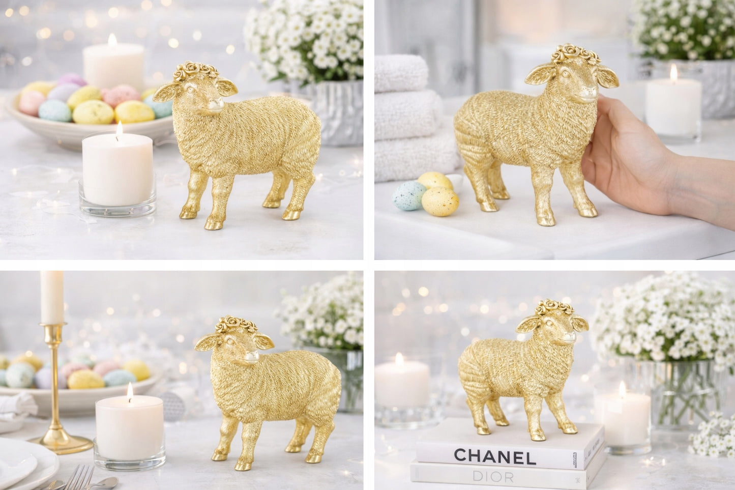 Owca figurka dekoracja złota Dekoracja Wielkanocna Glamour owieczka 17cm