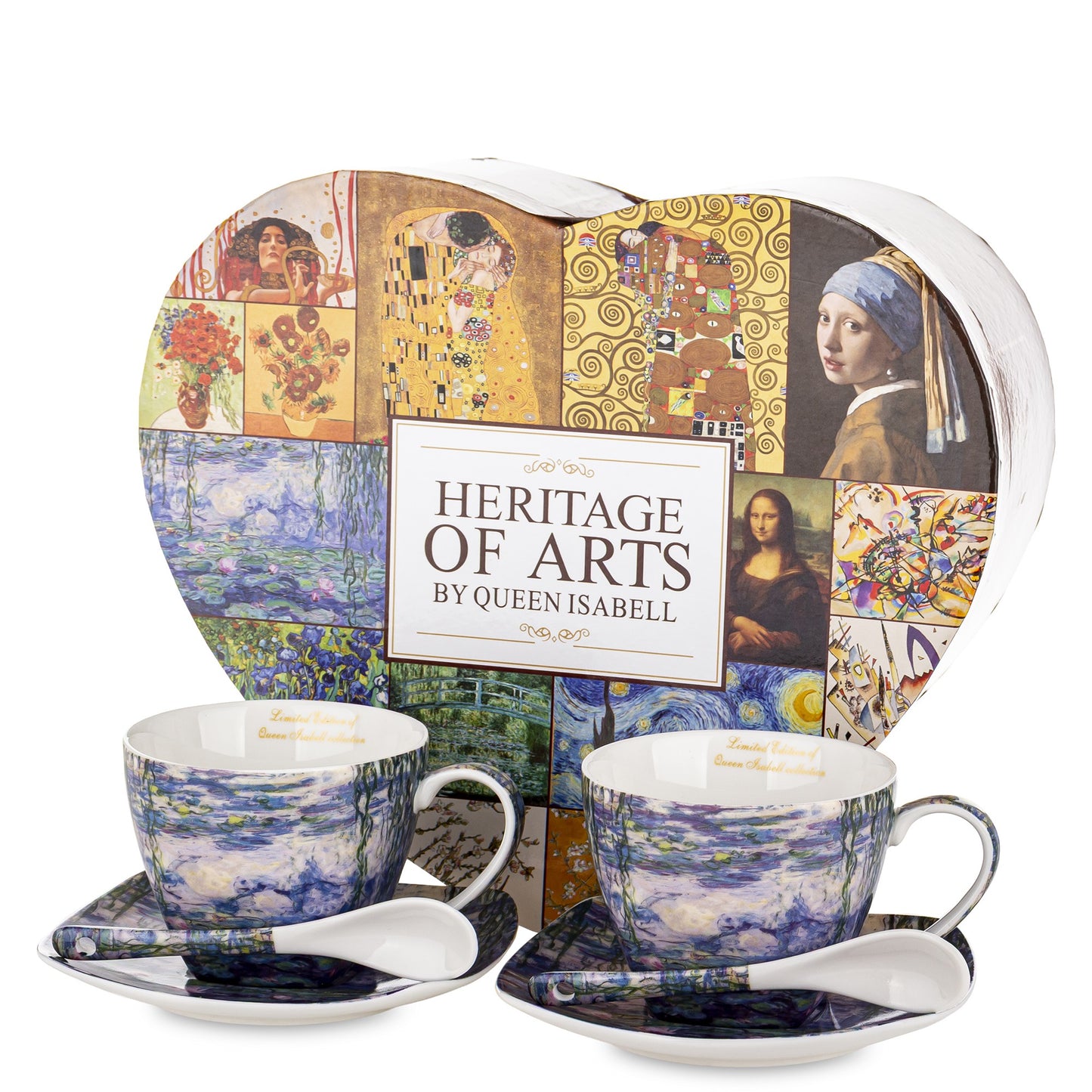 Kpl. 2 Filiżanki 2 Talerzyki 2 Łyżeczki porcelana niebieski, biały
