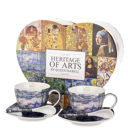 Kpl. 2 Filiżanki 2 Talerzyki 2 Łyżeczki porcelana niebieski, biały