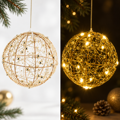 Ozdoba świąteczna złota Kula Led dekoracja na Boże Narodzenie lampion 15cm