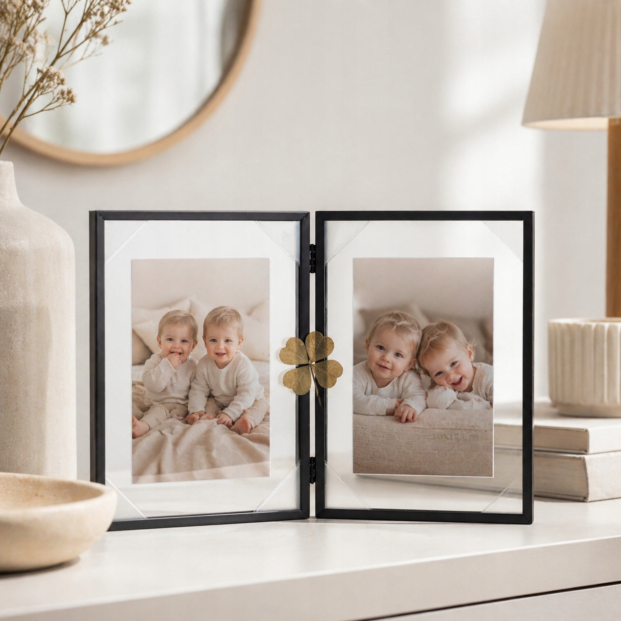 Ramka na Zdjęcie podwójna czarna float 10x15 cm na 2 zdjęcia pływająca loft