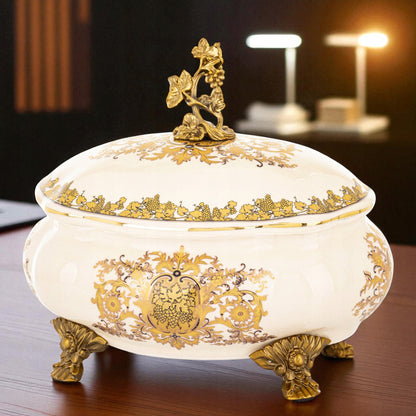 Szkatułka na biżuterię postarzany dekoracja ceramiczny retro złoty pojemnik