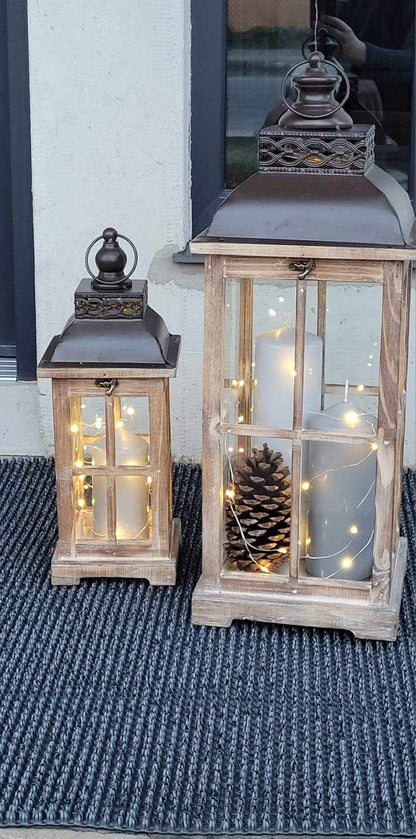 2 szt Lampion XXL Zestaw lampionów drewno pobielane 60cm