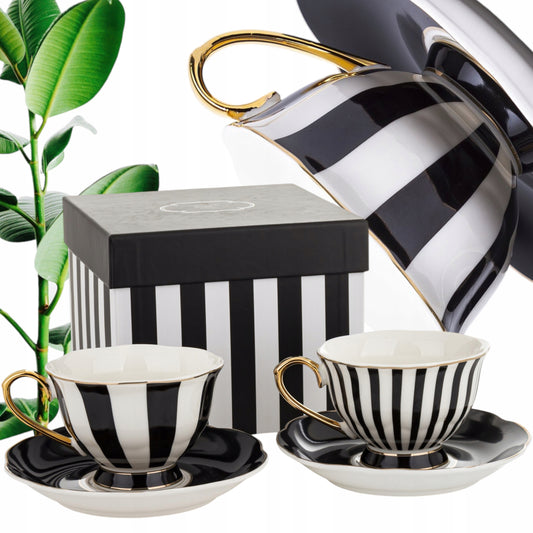 Komplet filiżanek porcelanowych 2szt. biało-czarne złote