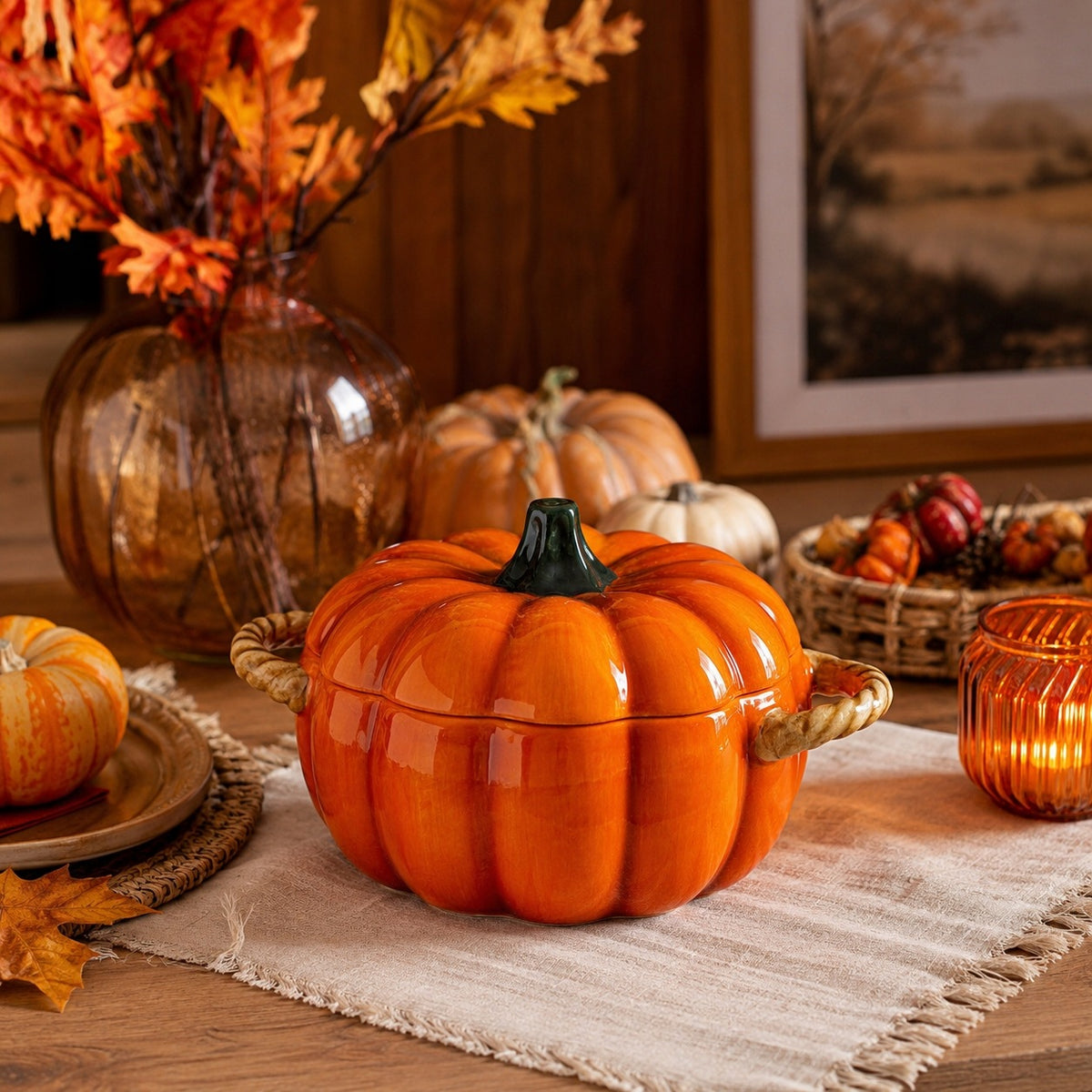 Pojemnik Dekoracyjny Dynia z pokrywką ozdoba Figurka jesienna halloween