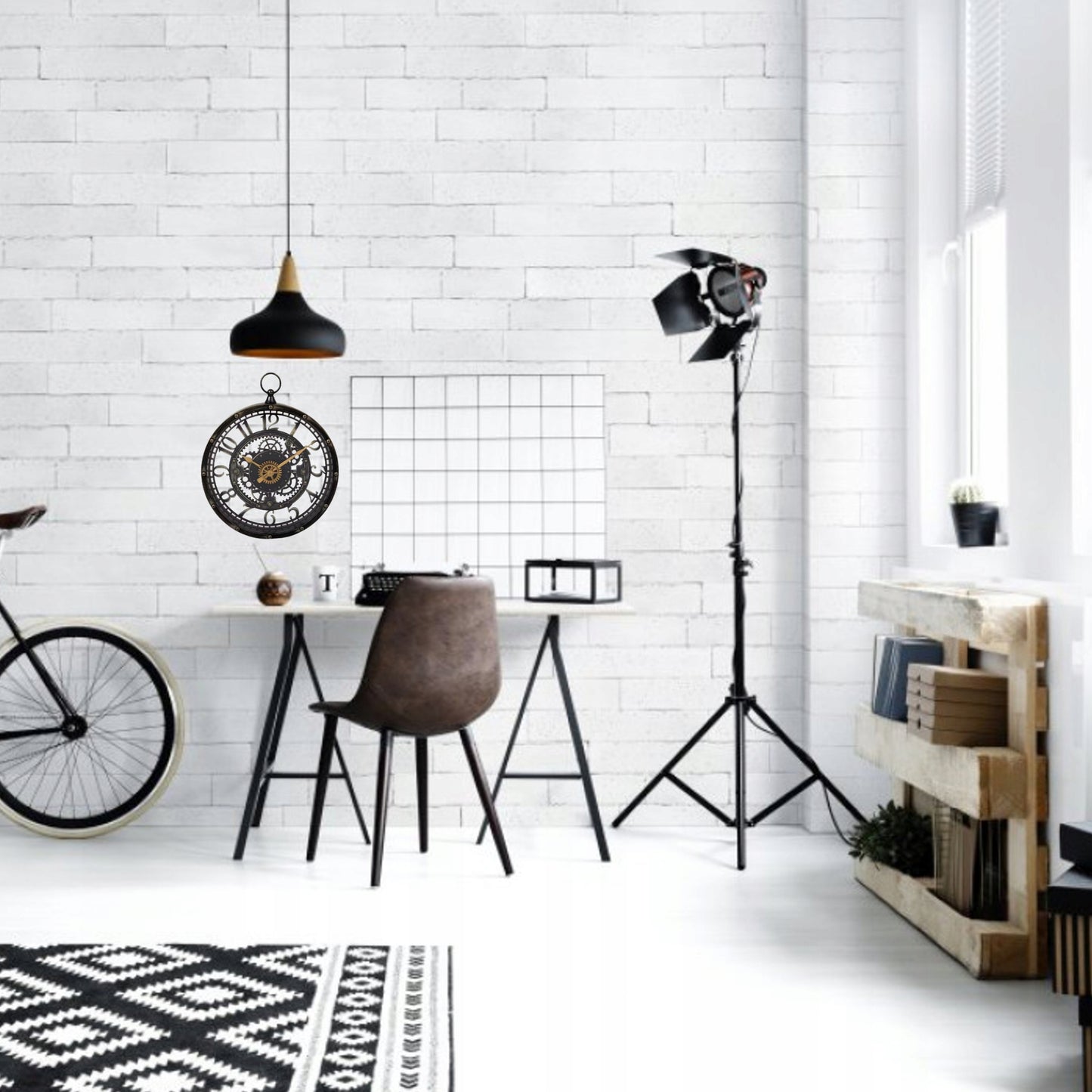 Zegar ścienny czarny, retro loft 27cm