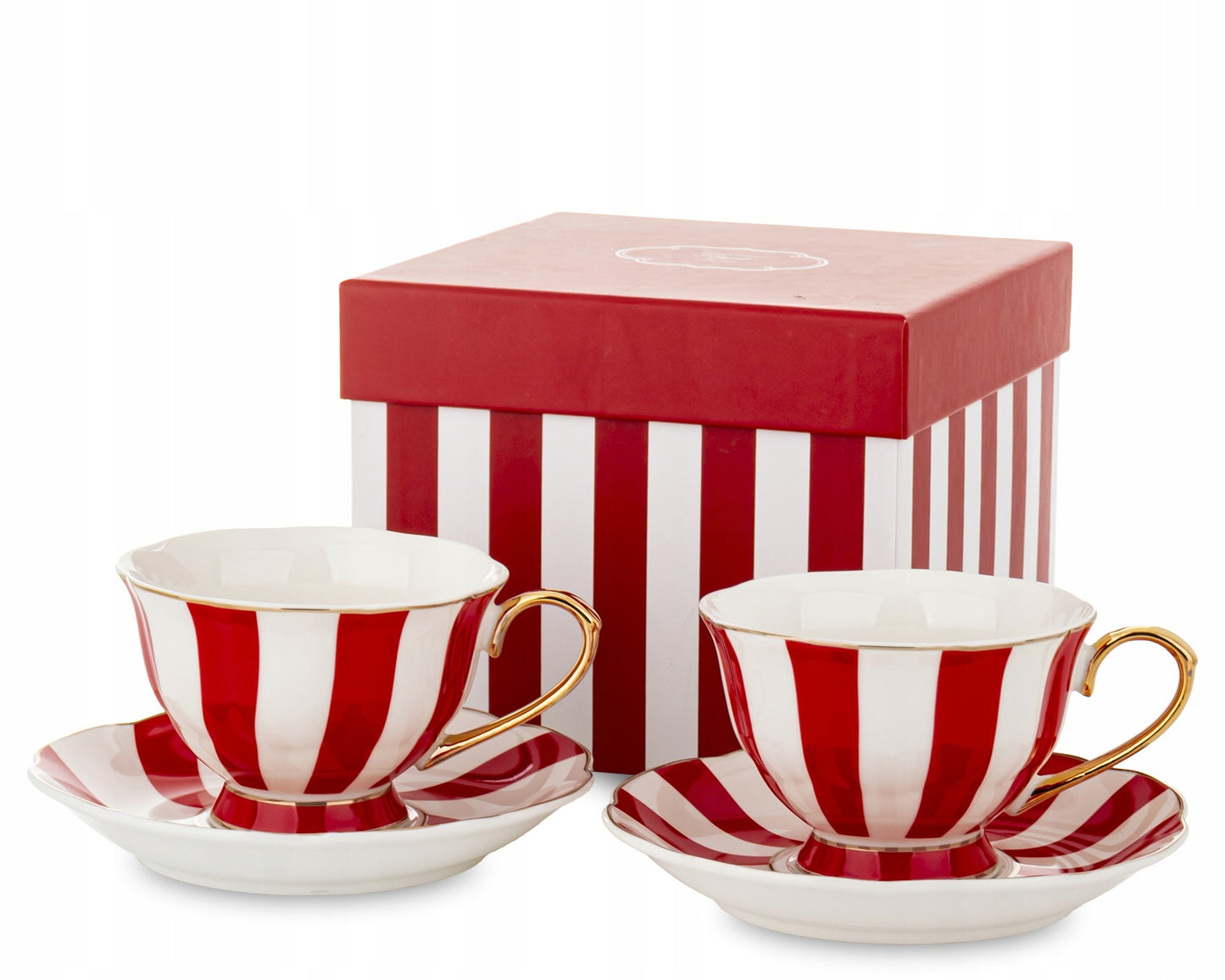 Komplet filiżanek porcelanowych 220 ml 2szt. biało-czerwone złote