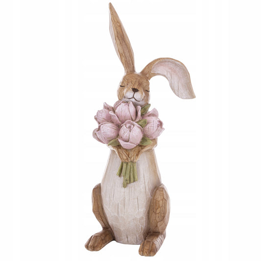 Figurka Królik Wielkanocny 45 cm Elegancka Dekoracja z Kwiatami XL wiosenna