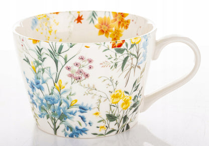 Duży kubek porcelanowy 450 ml do kawy herbaty kwiaty boho prezent zmywarka