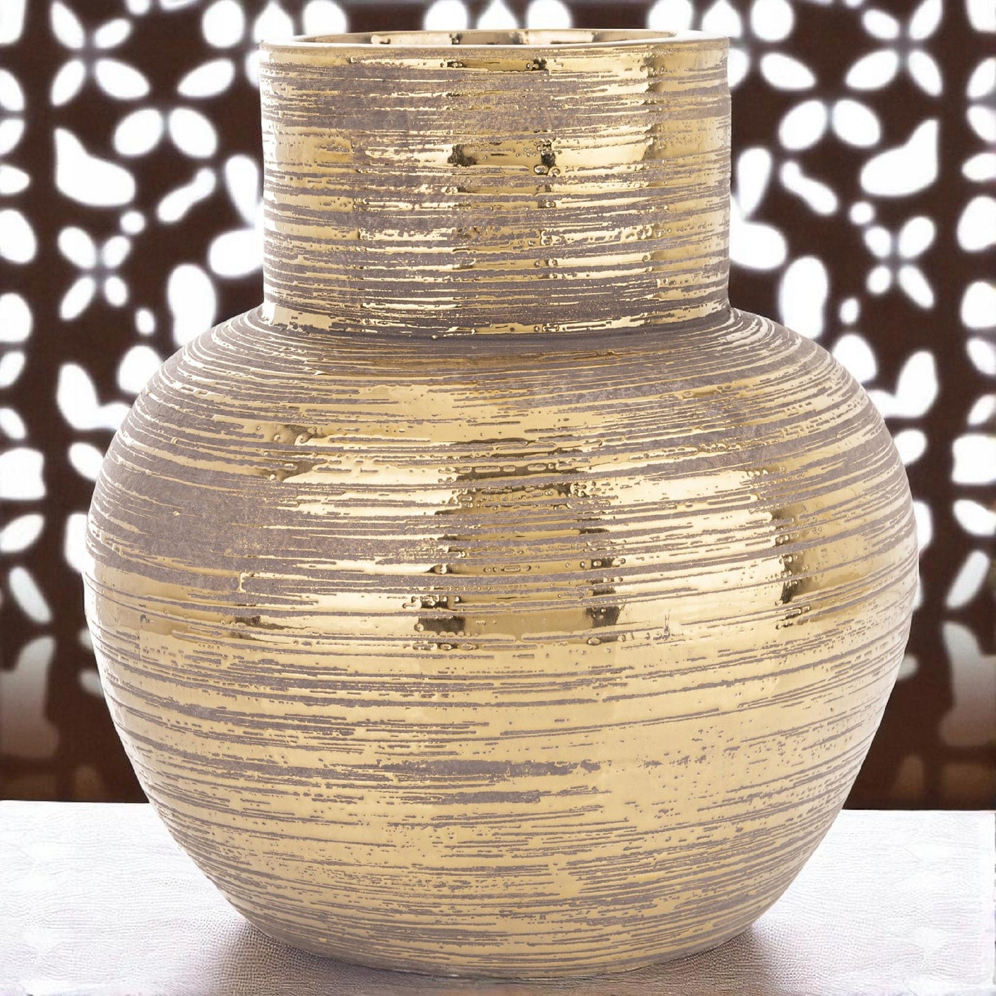 Wazon dekoracyjny ceramiczny 24 cm - brązowy -złoty cappucino