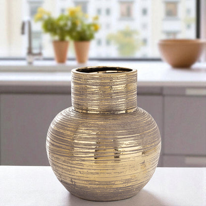 Wazon dekoracyjny ceramiczny 24 cm - brązowy -złoty cappucino