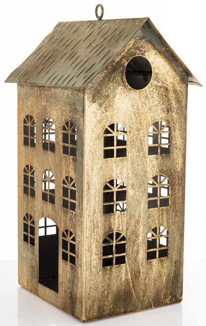 Figurka świąteczna Dekoracja Metalowa Domek złoty 33x18x15