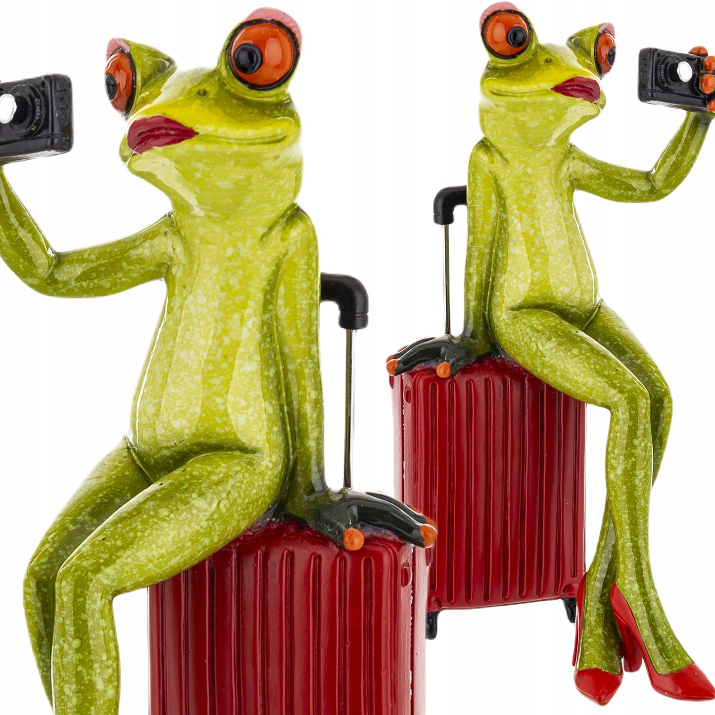 Figurka żaba z walizką żabka turystka w podróży selfie16,5x8x8 cm