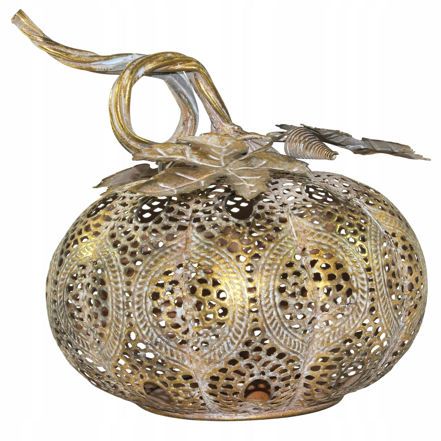 Lampion metalowy Dynia złoty 21cm ażurowa dekoracja jesienna figurka orient