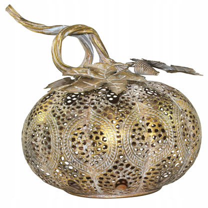 Lampion metalowy Dynia złoty 21cm ażurowa dekoracja jesienna figurka orient