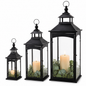 Latarnia komplet 3 lampionów szkło metal czarny wysoki 86, 67, 45 cm