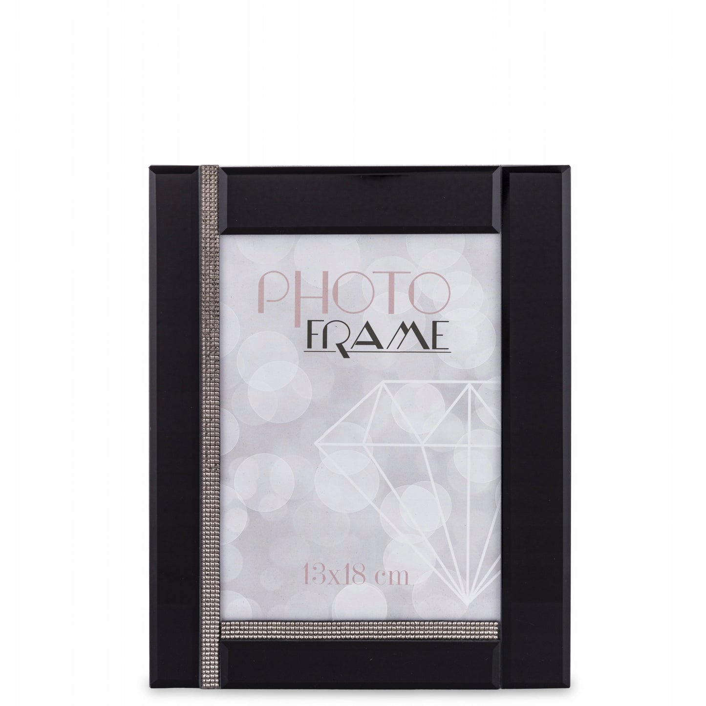 Ramka na zdjęcia czarna szklana z kryształkami glamour 18 x 13 cm