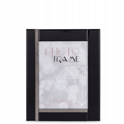 Ramka na zdjęcia czarna szklana z kryształkami glamour 18 x 13 cm