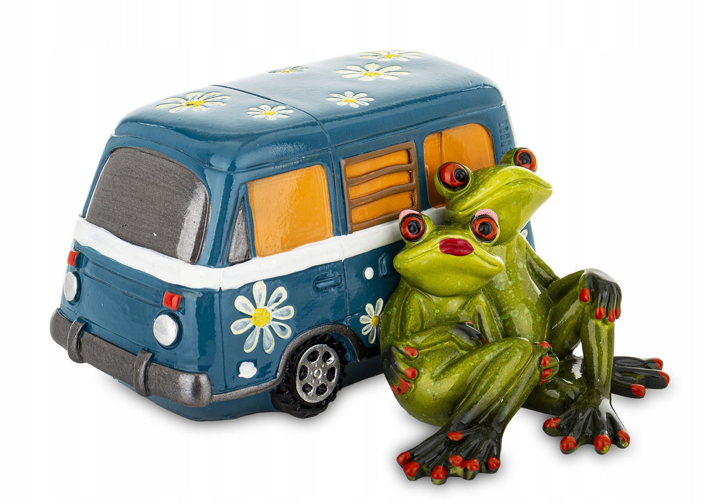 Figurka żaby na wakacjach caravaning żaba żabka na Campingu Kamper