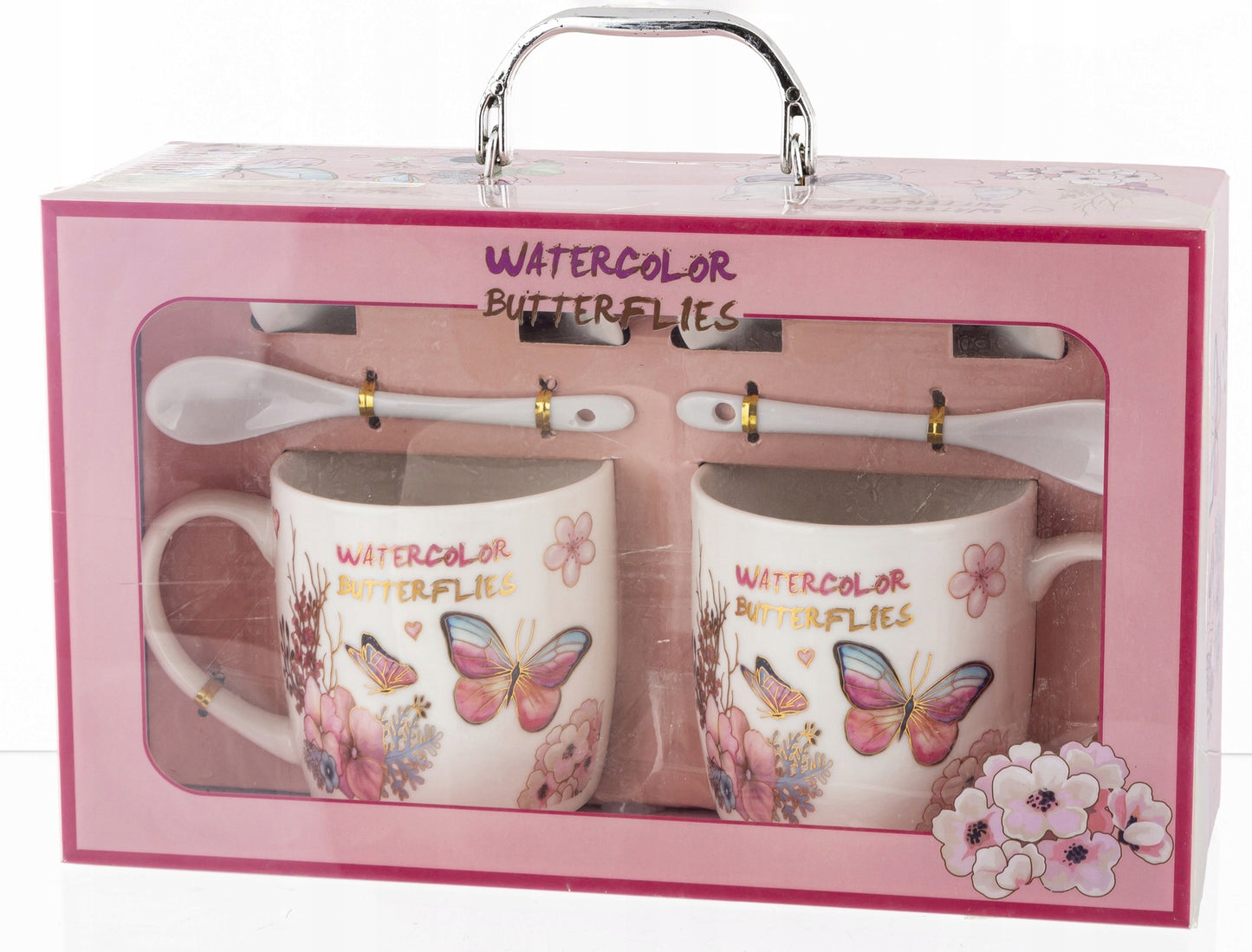 Kpl. kubków motyl łyżeczka podstawka 2+2+2 kubek ceramiczny 330ml prezent