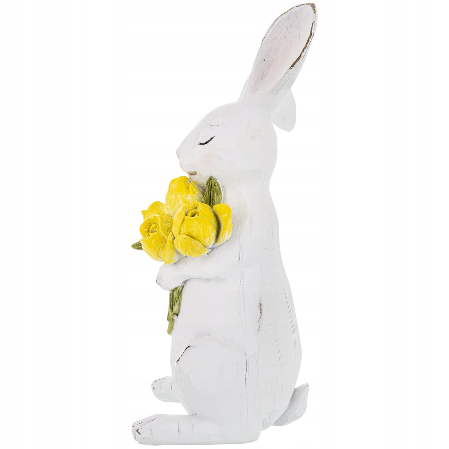 Zajączek z kwiatami figurka biała dekoracja wielkanocna 30 cm