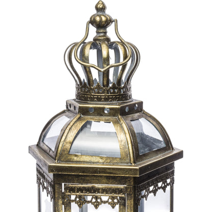 Lampion złoty metalowy postarzana latarnia w indyjskim stylu wysoka 64 cm