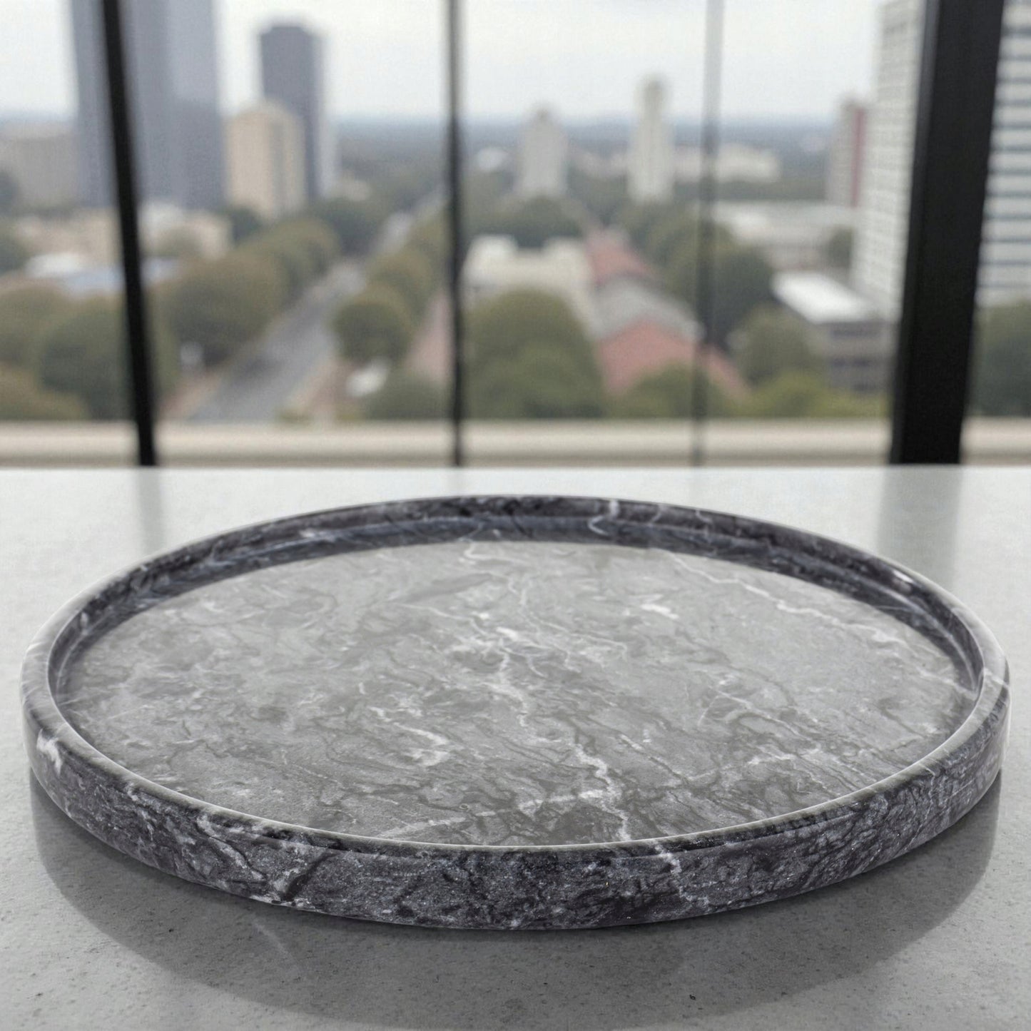 Taca marmurowa okrągła 25cm szara podstawka granit czarna