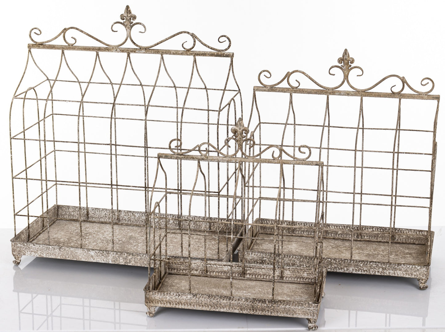 Klatka dekoracyjna metalowa komplet 2 szt. beżowy, brązowy 69x58x31,5 59x50x27 48x41x21,5