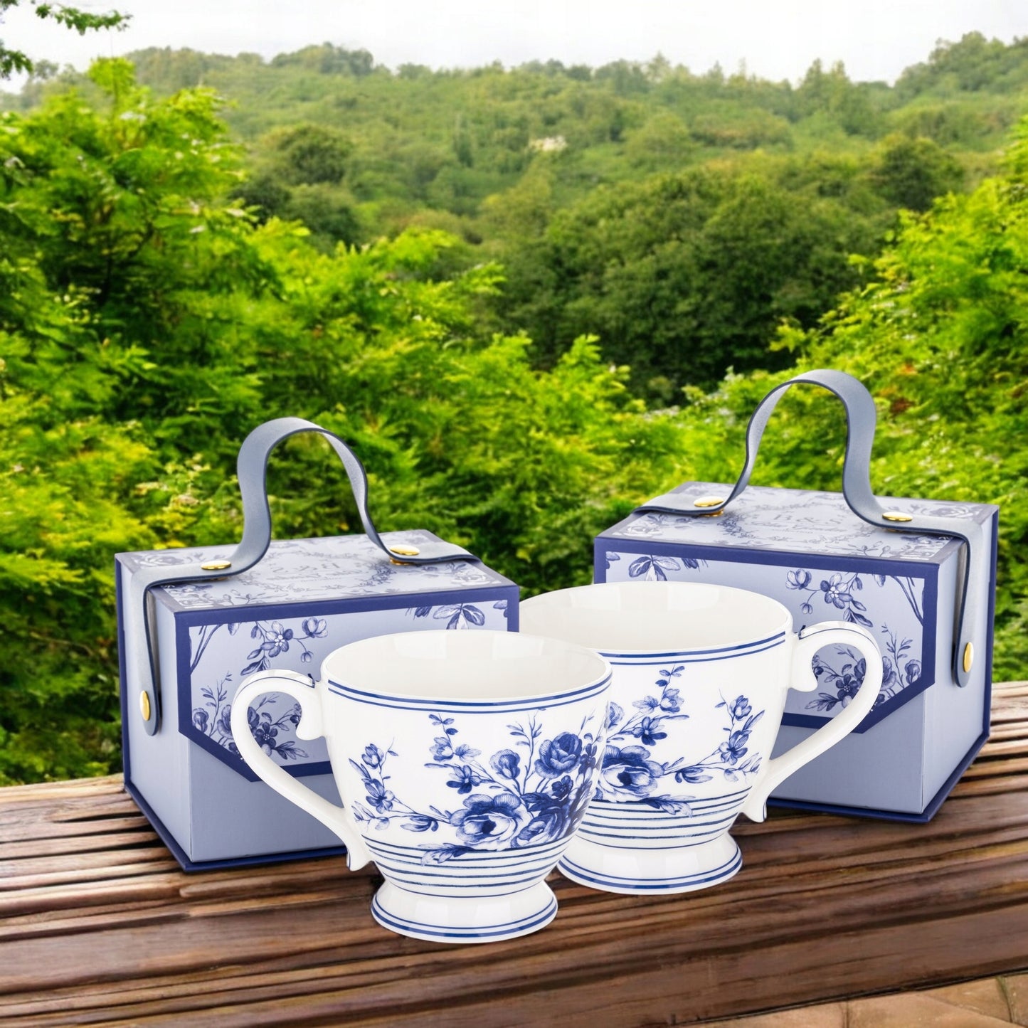 kubek porcelanowy w pudełku niebieski wzór zestaw na prezent filiżanka