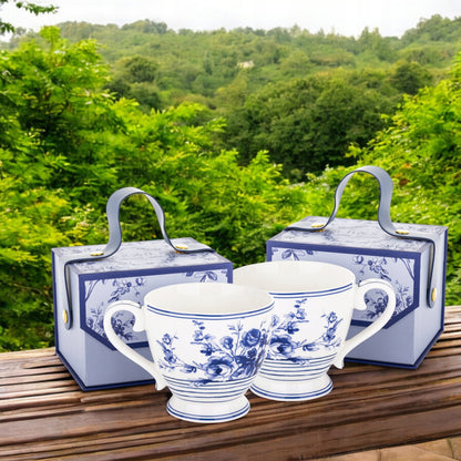 kubek porcelanowy w pudełku niebieski wzór zestaw na prezent filiżanka