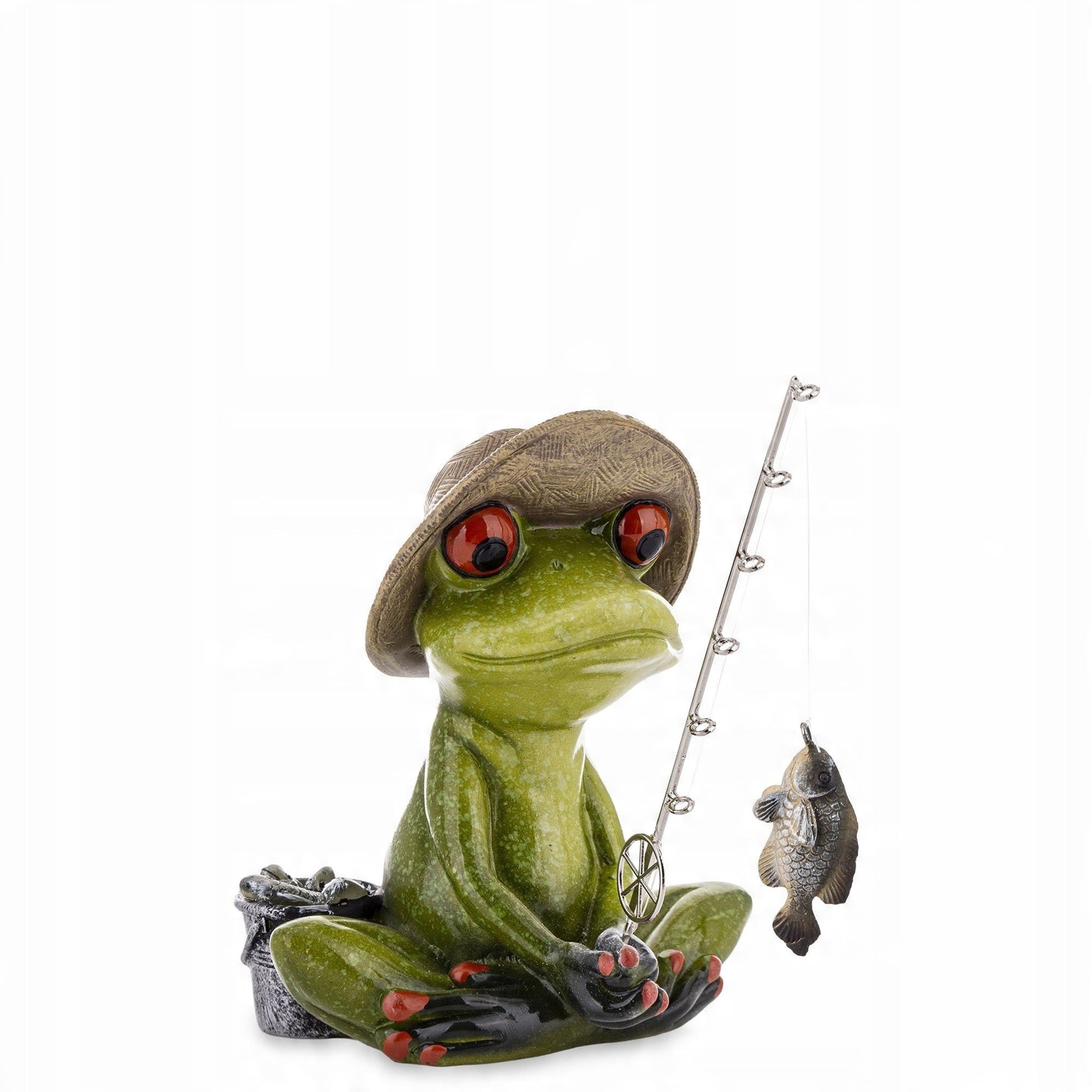 FIGURKA ŻABA RYBAK W KAPELUSZU 13,5x12x14cm wędkarz żabka
