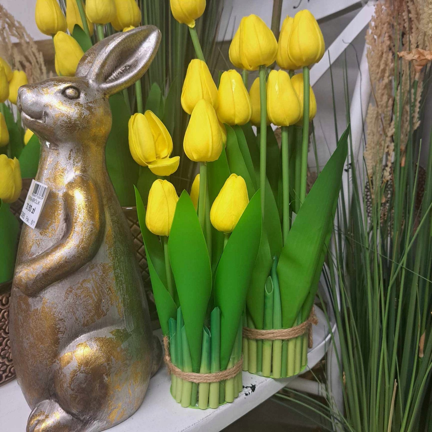 Bukiet sztucznych kwiatów Żółte Tulipany 28cm stroik tulipan żółty
