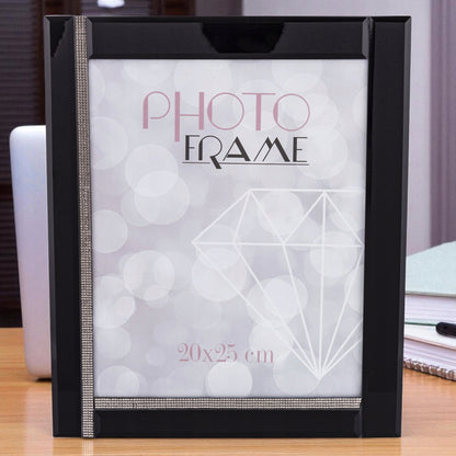 Ramka na zdjęcie 25 x 20 cm czarna szklana z kryształkami glamour