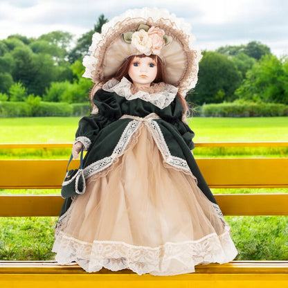 Porcelanowa lalka kolekcjonerska z parasolem 44cm wysoka dekoracyjna