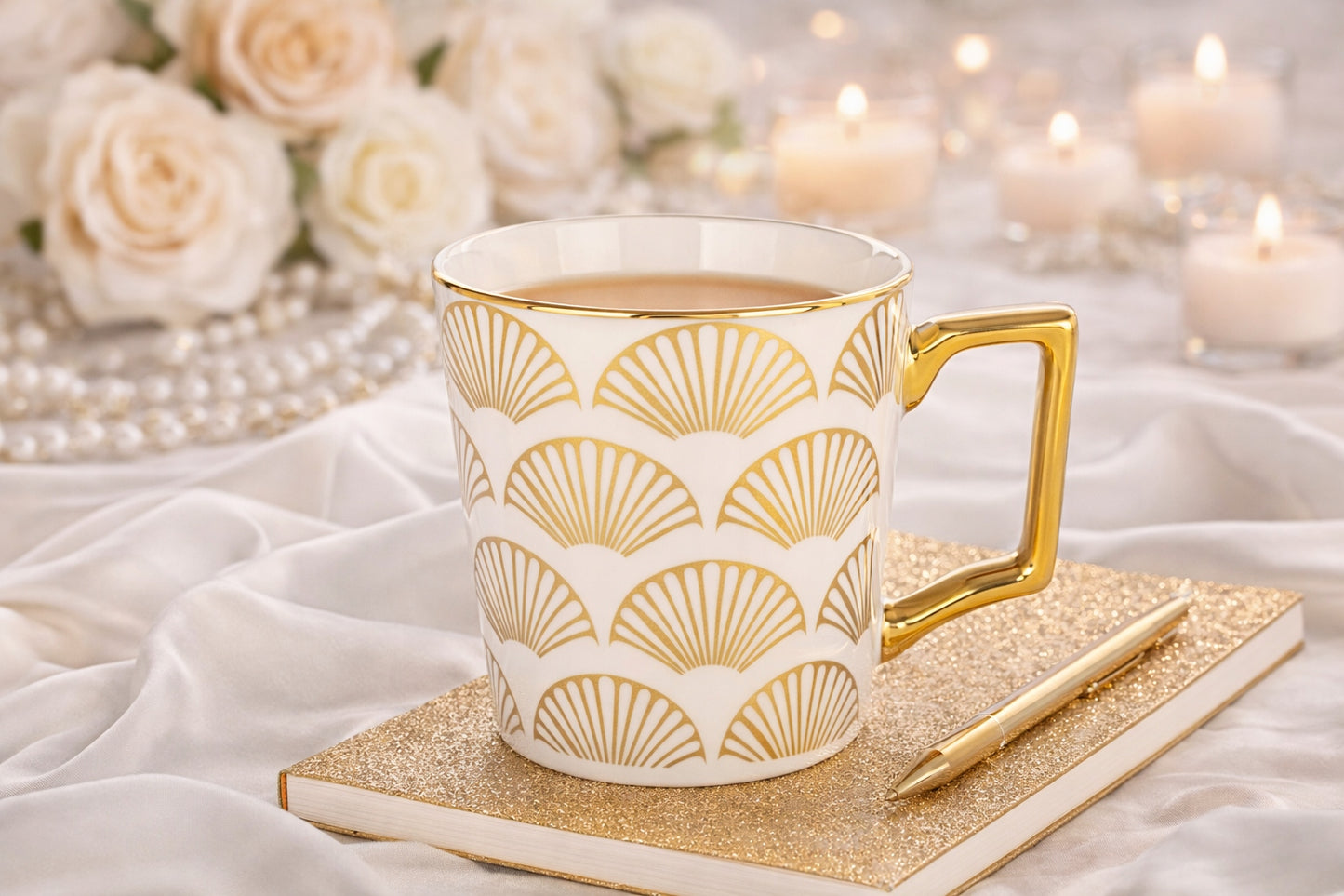 Porcelanowy Kubek elegancki złote ucho 310ml