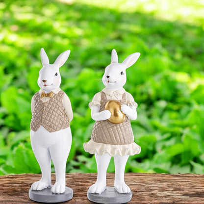 2 x Figurka wielkanocna królik Pan i Pani zając wielkanocny stroik koszyk