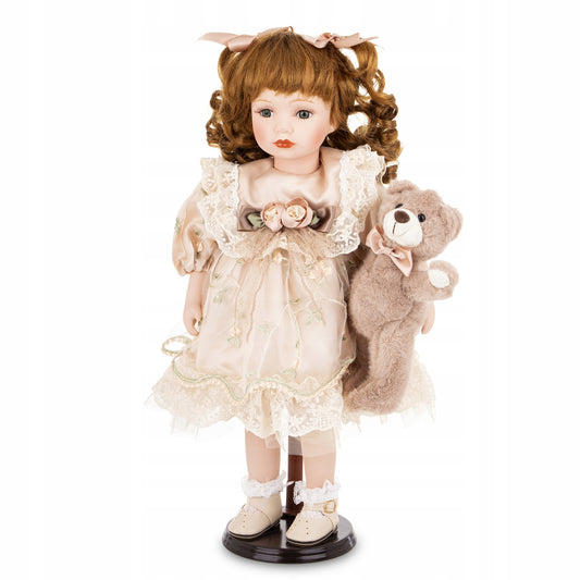 Lalka z misiem kolekcjonerska Figurka porcelanowa lala