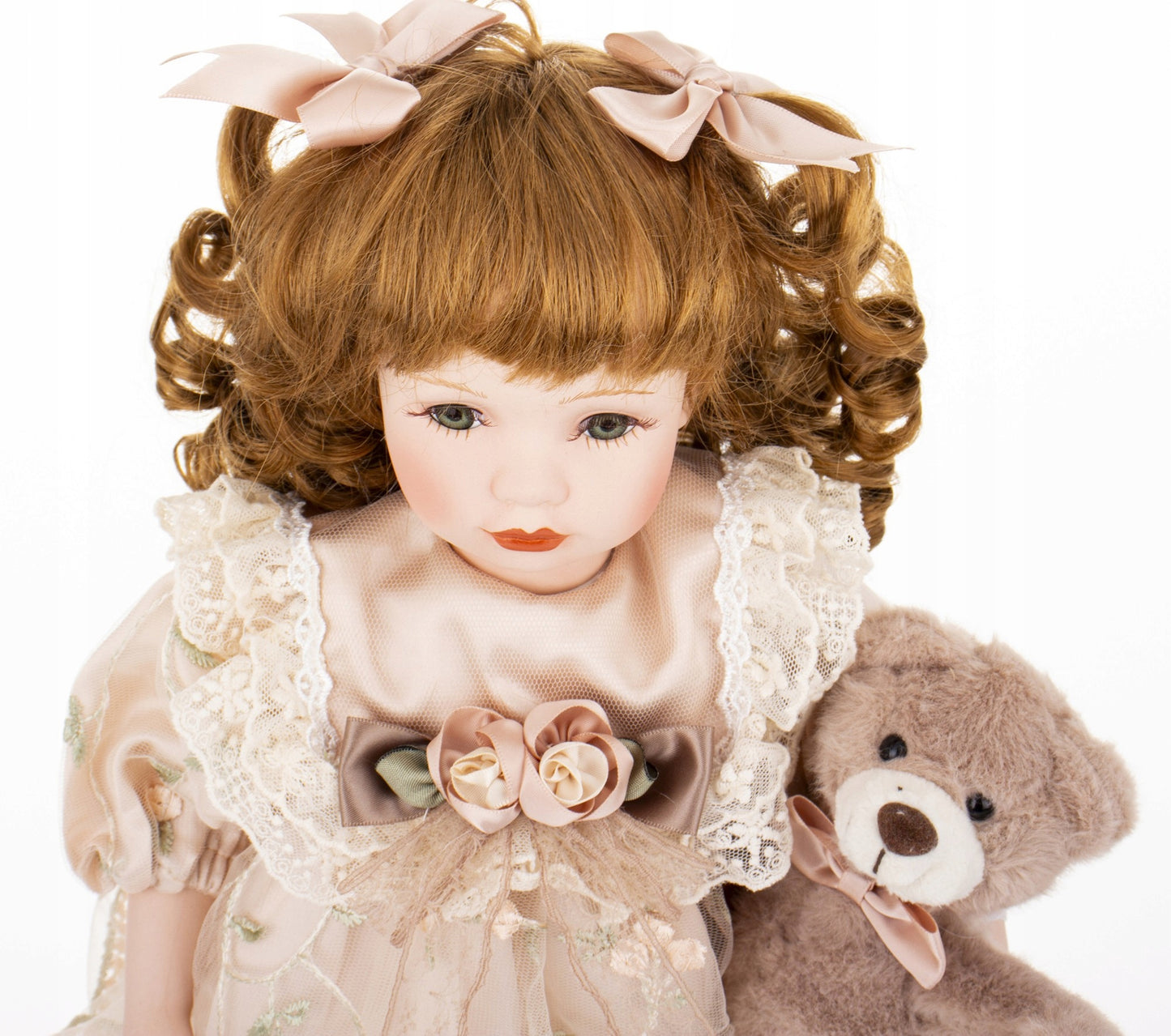 Lalka z misiem kolekcjonerska Figurka porcelanowa lala