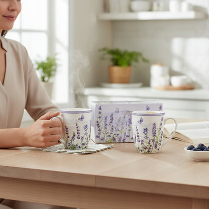Komplet dwóch kubków porcelana lawenda styl prowansalski 400 ml