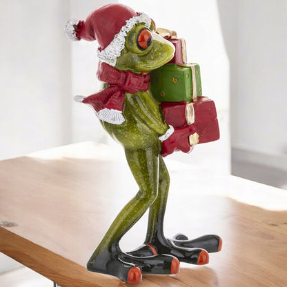 Figurka żabka 14x8x8,5 cm Żaba Św. Mikołaj z prezentami śmeszna mikołajki