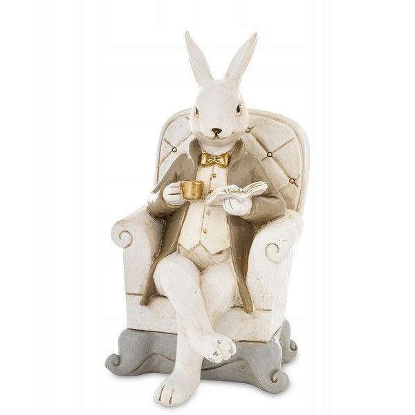 Figurka wielkanocna królik w fotelu zając 18 cm zajączek