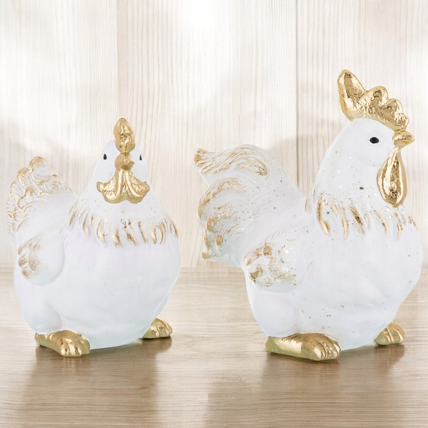 Kogut i Kura Komplet Figurka wielkanocna biało-złota 22cm ozdoba zestaw