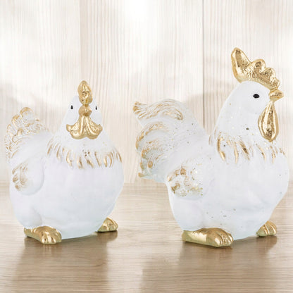 Kogut i Kura Komplet Figurka wielkanocna biało-złota 22cm ozdoba zestaw